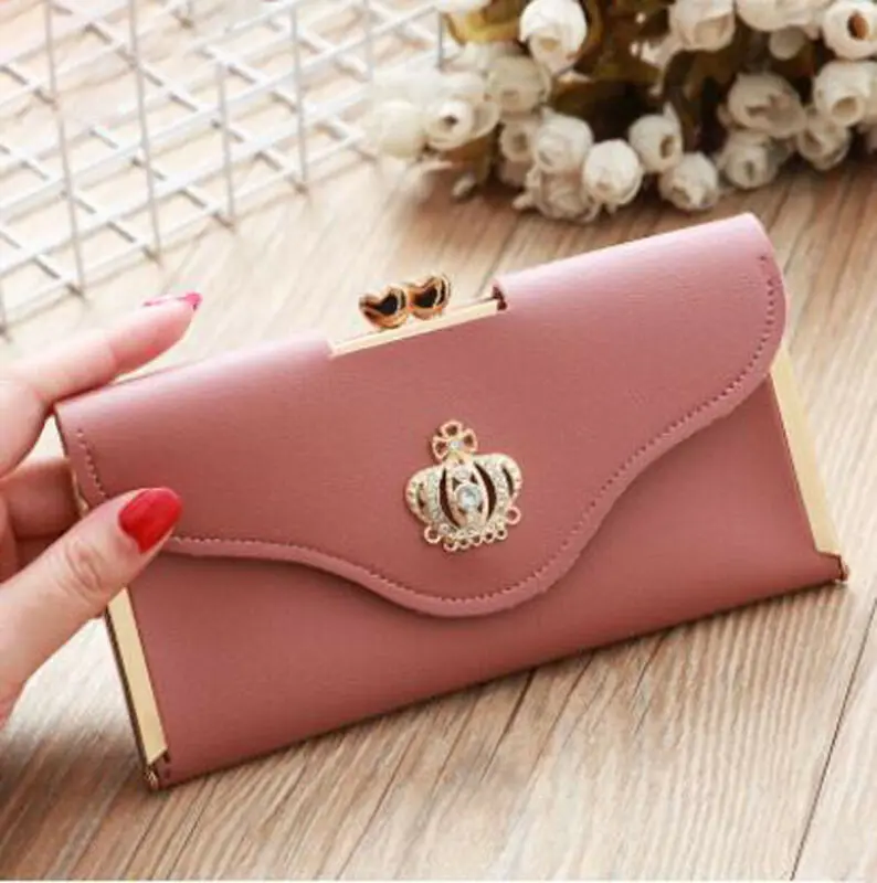 

2020 New Fashion Women Lady Crown Leather Clutch Wallet Long Card Holder Case Purse Handbag Business Bank ID Card Holder