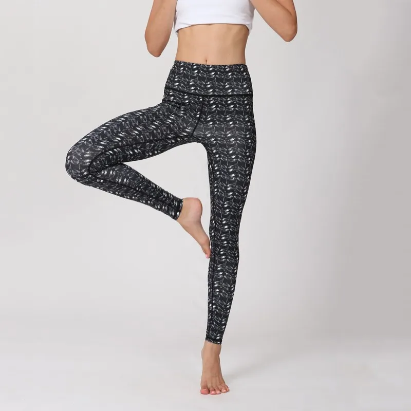 big Promotion) Printed Pants Women's Sportswear High Waist Compression Yoga Wide Belt Elastic Yoga Pants