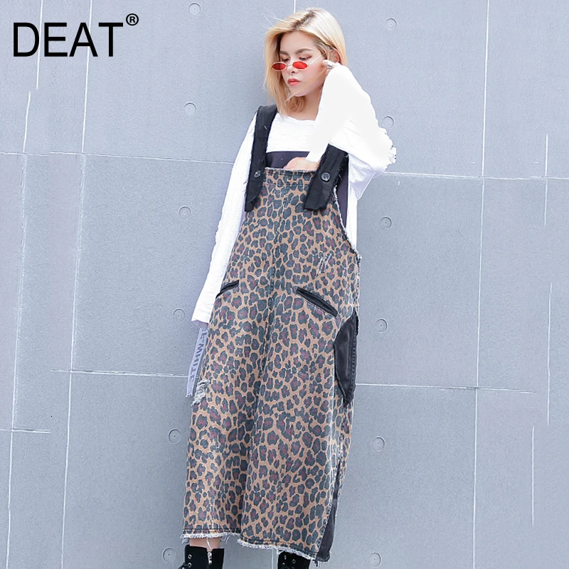

[DEAT] 2019 New Spring Summer Strapless Pattern Printed Holes Pocket Split Joint Loose Long Dress Women Fashion Tide JG85