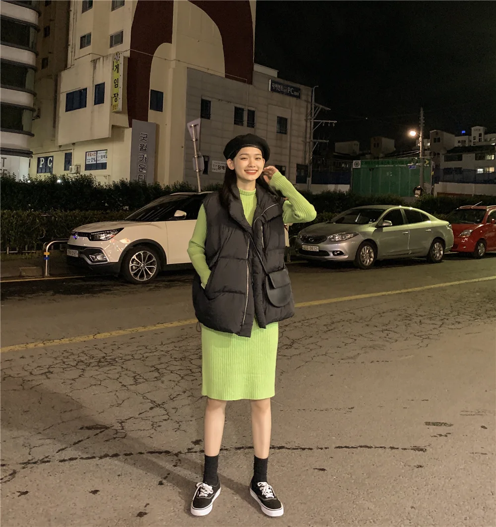 Down Feather Cotton Vest Women's New Style Autumn And Winter Short Students Bread Cotton Coat Sleeveless Coat Thick Waistco