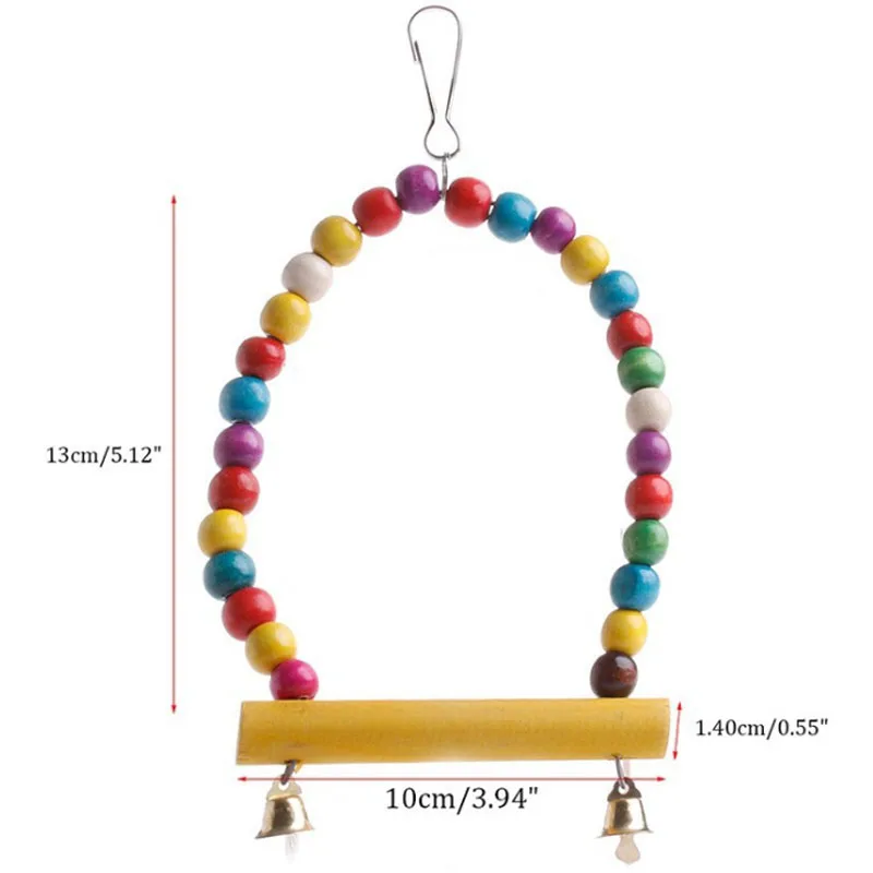 Натуральный деревянный попугай качели игрушка жевательная игрушка для птиц с красочными бусинами колокольчики волнистый попугай Попугайчик клетка гамак качели подвесная игрушка