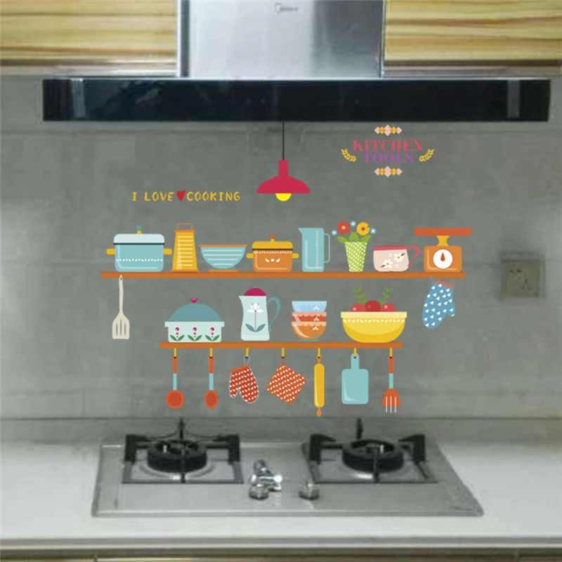 funny kitchen tools 30*90cm wall decals shop window home decor cartoon wall stickers decorations pvc poster diy mural art