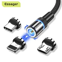 Essager-LED 마그네틱 USB 케이블, Fsat 충전 마이크로 USB C 케이블 아이폰 삼성 샤오미 전화 자석 충전기 유형 C 와이어 코드