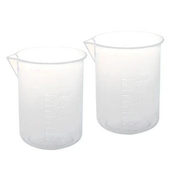 

2 pcs 50 ml laboratory plastic water liquid measuring cup Transparent