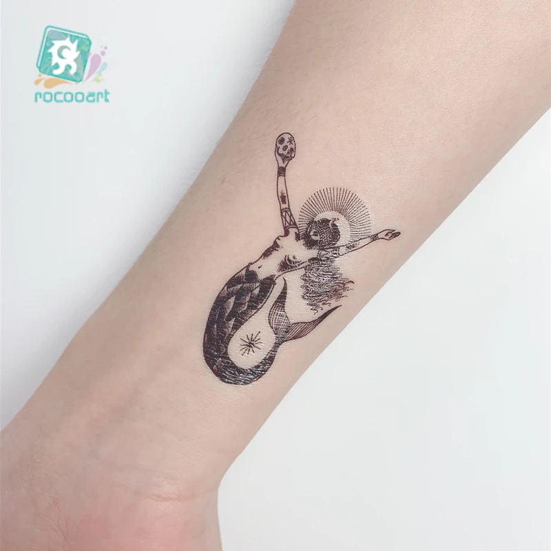 Rocooart Small Balck 6x6cm Taty Old School Design on Body Neck Art Temporary Fake Tattoo Sticker Female Tatuajes Tatuagem