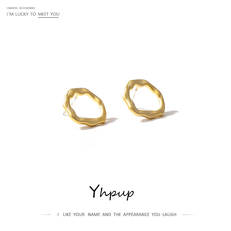 Yhpup, круглые золотые серьги-гвоздики, неправильные геометрические, полые, медные, S925, массивные серьги для девушек, женщин, для офиса, ювелирное изделие, подарок, новинка