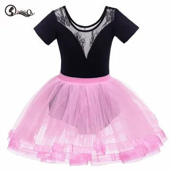 

Dancewear Children's Girls Ballet Costume Fashion Hollow Lace Mesh Ballet Dance Short Sleeves Dancewear For Girls