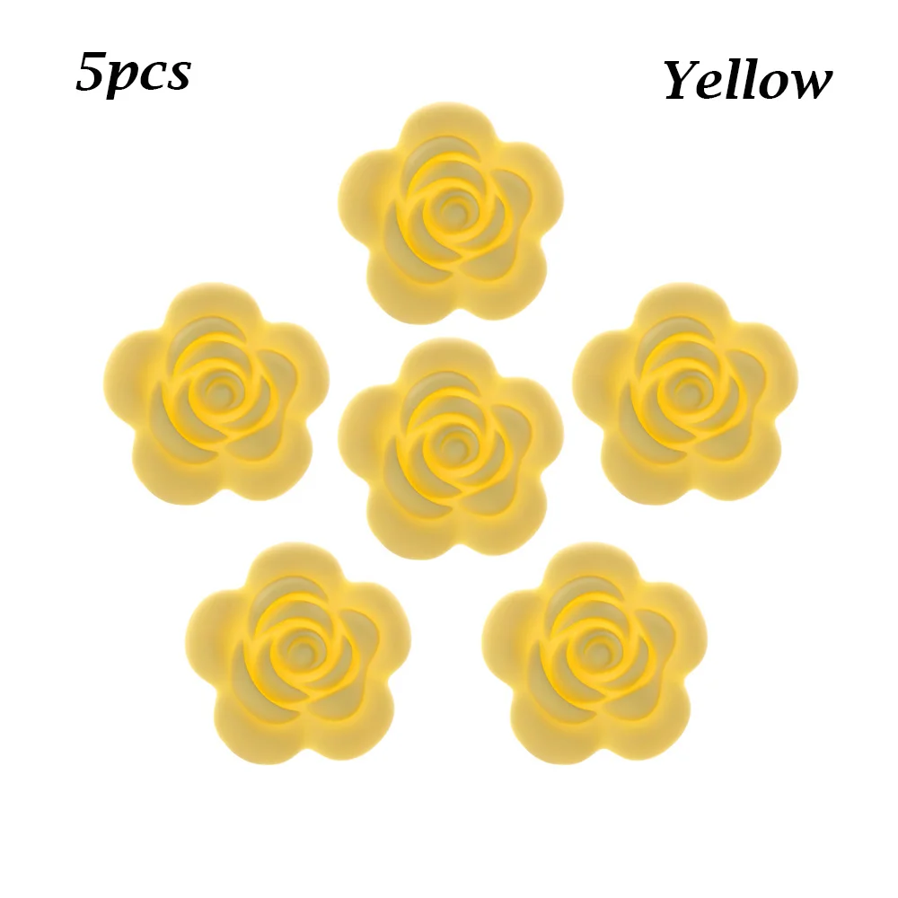 yellow-5pcs 5/10 шт. 20 мм Мини Роза силиконов бусов детская, Жевательная Силиконовые бусы Еда Класс для Цепочки и ожерелья молярная игрушки Прорезыватели для зубов аксессуары - Цвет: yellow-5pcs