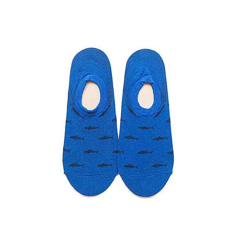 

A Pair of Socks Blue Spring and Summer Thin Cotton No -Show Socks Men and Women COUPLE'S Oceans of Blue Fish Low-Cut Short Sock
