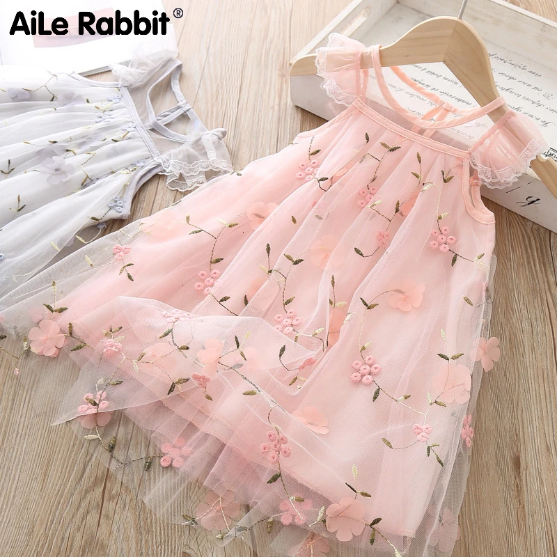 Розовые детские праздничные платья для девочек, летнее платье принцессы с цветочным рисунком повседневная одежда для девочек Одежда для маленьких девочек на день рождения 3, 6, 8 лет