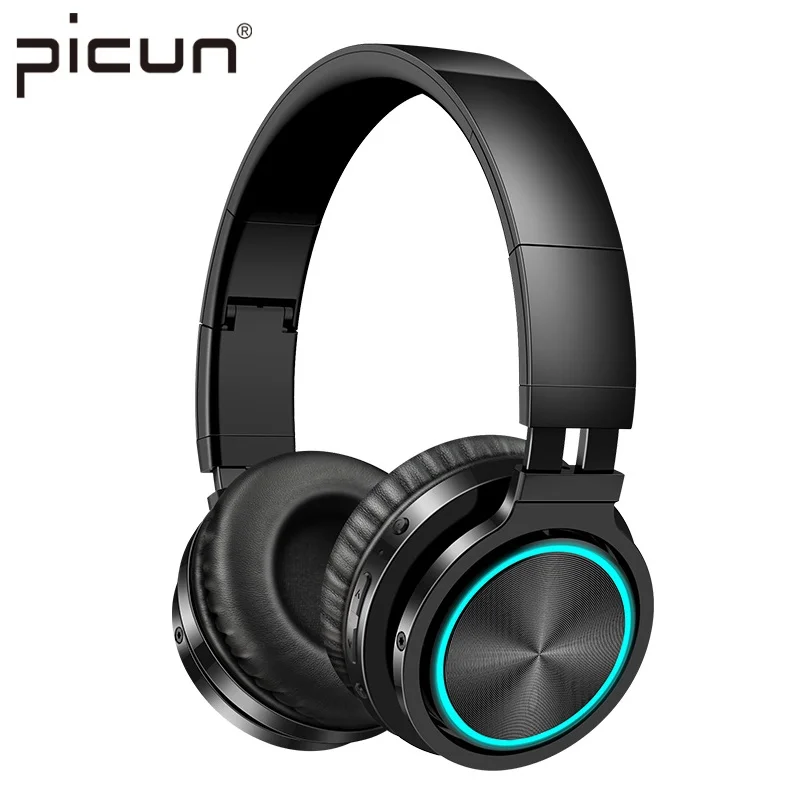 

Picun B12 Wireless Headphones Bluetooth 5.0 Headphone with 7 Color Led Light 36H Play time Supoort TF card Headset for Phone PC