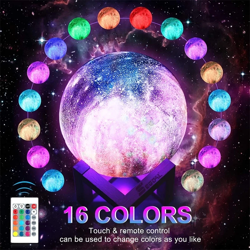 3D Print Moon Lamp Rechargeable 16 Colors LED Night Light Touch Children's Lights f | Освещение