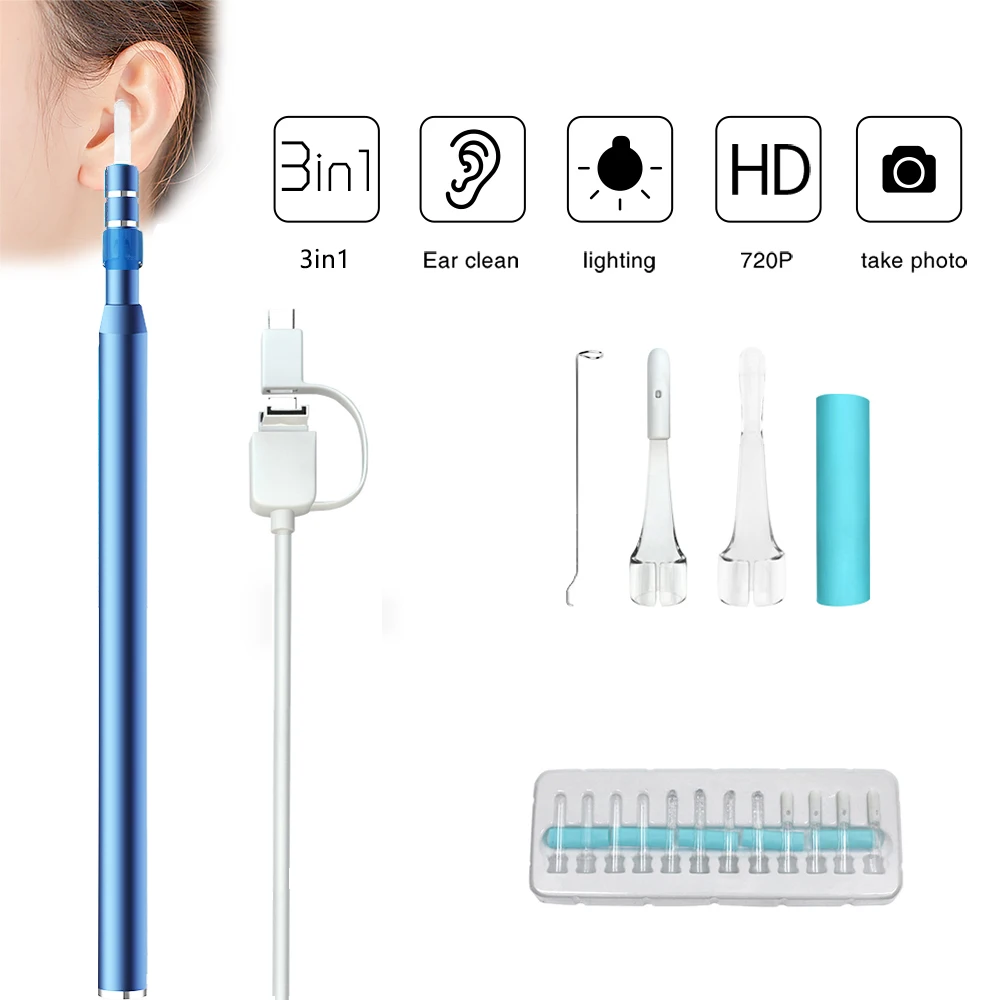 

720P In Ear Cleaning Endoscope USB Visual Ear Spoon 1.3MP Mini Camera Android PC Ear pick Otoscope Borescope Tool Health Care