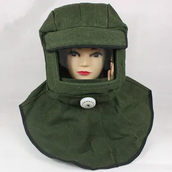 

Dust spray-proof protective mask shawl cap Green canvas sandblasting hat helmet industrial dust-proof head cover