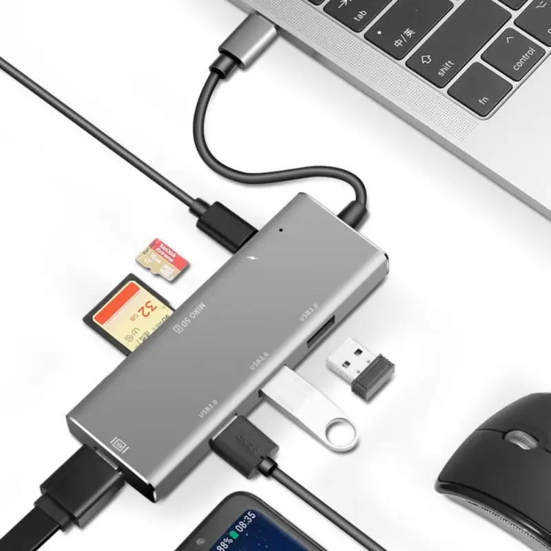 Plug and Play Алюминиевый сплав USB C для Hdmi VGA Ethernet адаптер многофункциональный концентратор 4K HD USB 3,0 концентратор док-станция