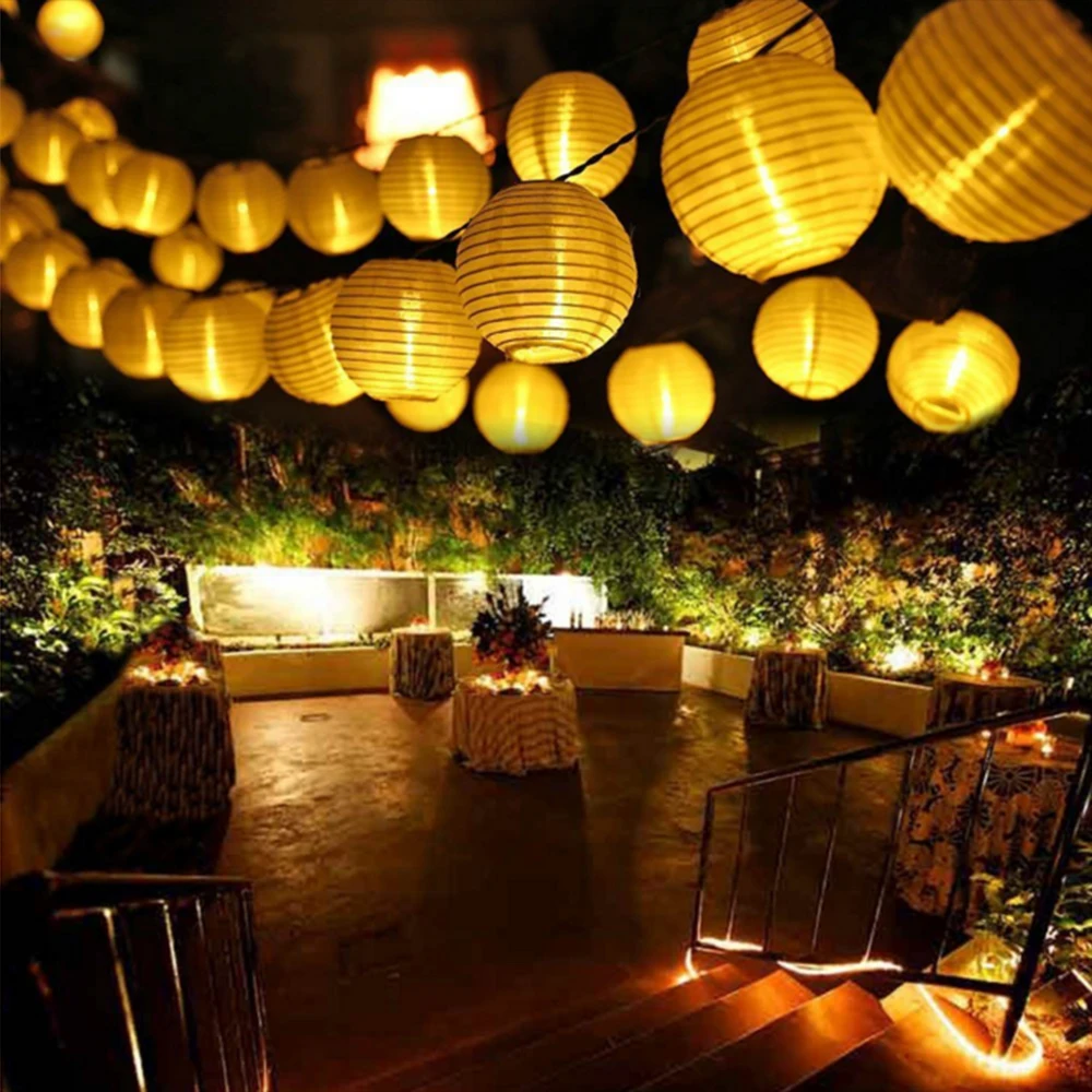 Forskelsbehandling Sindssyge Levere Solar Lantern String Lights Paper Lantern Solar Garland Light Outdoor  Christmas Garden Backyard Balcony Lantern Ball Lamp