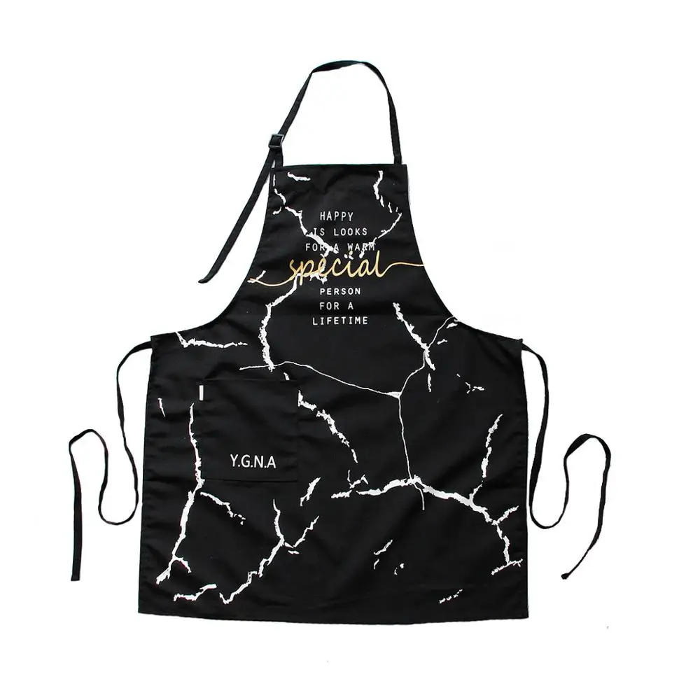Apron For Women Fashion Creative Marble Grain Design Cotton Apron Kitchen Tool Kitchen Supplies Black Ant White Gold Pinafore