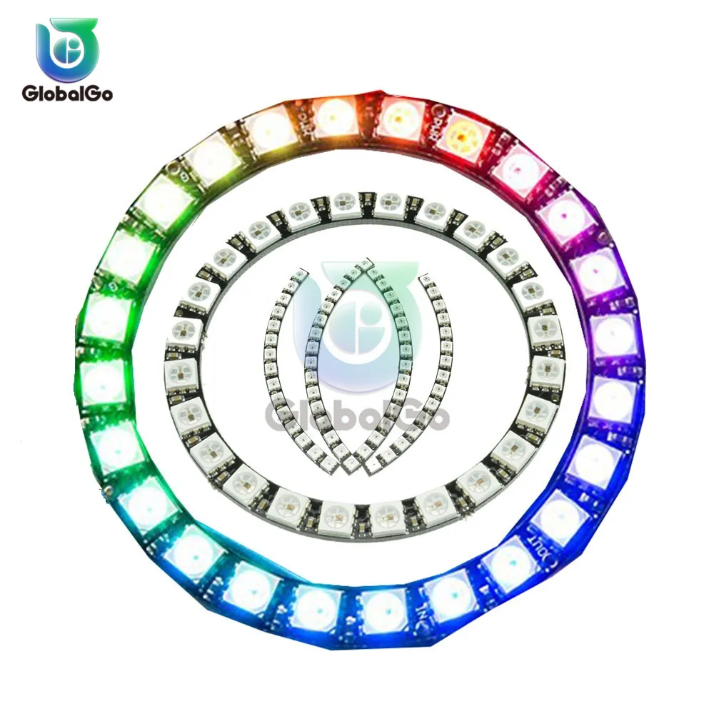 Цветная(RGB светодиодный кольцо 1, 3, 4, 7, 8, 12 лет, 16 24 32 бита светодиодный s WS2812 5050 RGB светодиодный кольцевая лампа светильник RGB led со встроенным драйверы Светодиодные ленты светильник