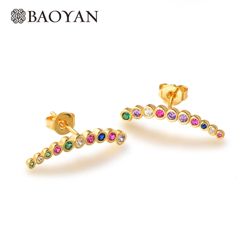 

Baoyan Small Cute Rhinestone Earrings Trendy Rainbow Cubic Zirconia Stud Earrings Gold Plating Zircon Crystal Earrings For Women