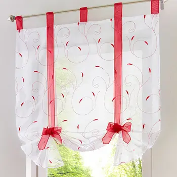 

Hot Sell Popular Roman Shade European Embroidery Style Tie Up Window Curtain Kitchen Curtain Voile Sheer Tab Top Window Curtains