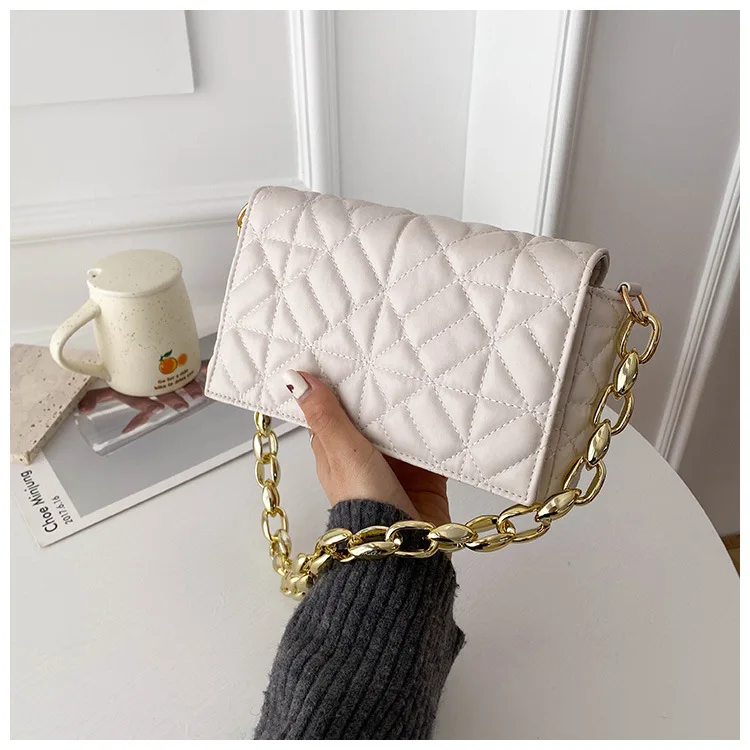 2022 Fashion Plaid Shoulder Bag Thick Chain Underarm Bags For Women Brand Designer Handbags And Purses Ladies Crossbody