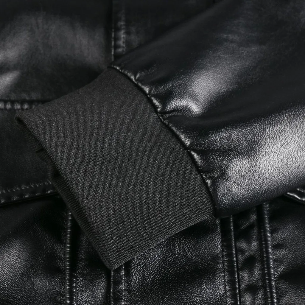 Мужская кожаная куртка осень зима кожаная курка мужская jaqueta de couro masculino Байкерская мотоциклетная куртка на молнии с длинными рукавами#3