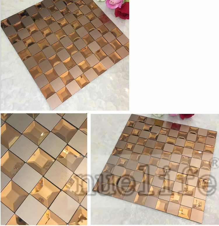 Aluminum composite mosaic beveled mirror five sides edging glass tile living room bedroom bathroom self-adhesive wall stickers
