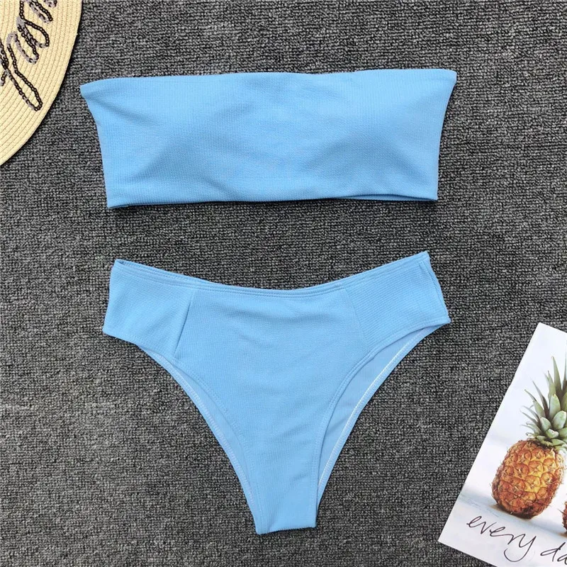 

8 Colors Women Swimsuit Solid Color Bikini Set Sexy Female Swim Suits Off Shoulder Swimwear Two Pieces Bathing Suit Biquini