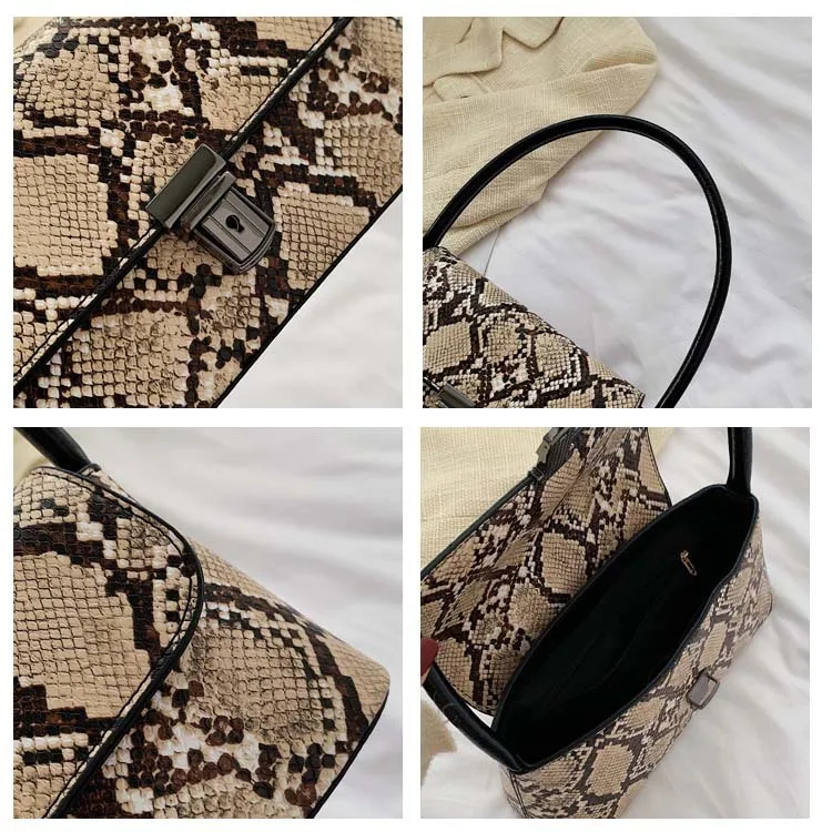 

2019 Autumn & Winter New Style WOMEN'S Bag Western Style Hand Square Sling Bag Cool Non-mainstream Snakeskin Print Lock Shoulder