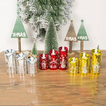 

1 Set 3 Pcs Christmas Candlestick Led Light Simulation Candle Wind Lights Small/Medium/Large Size Print Santa Snowman Table Orna