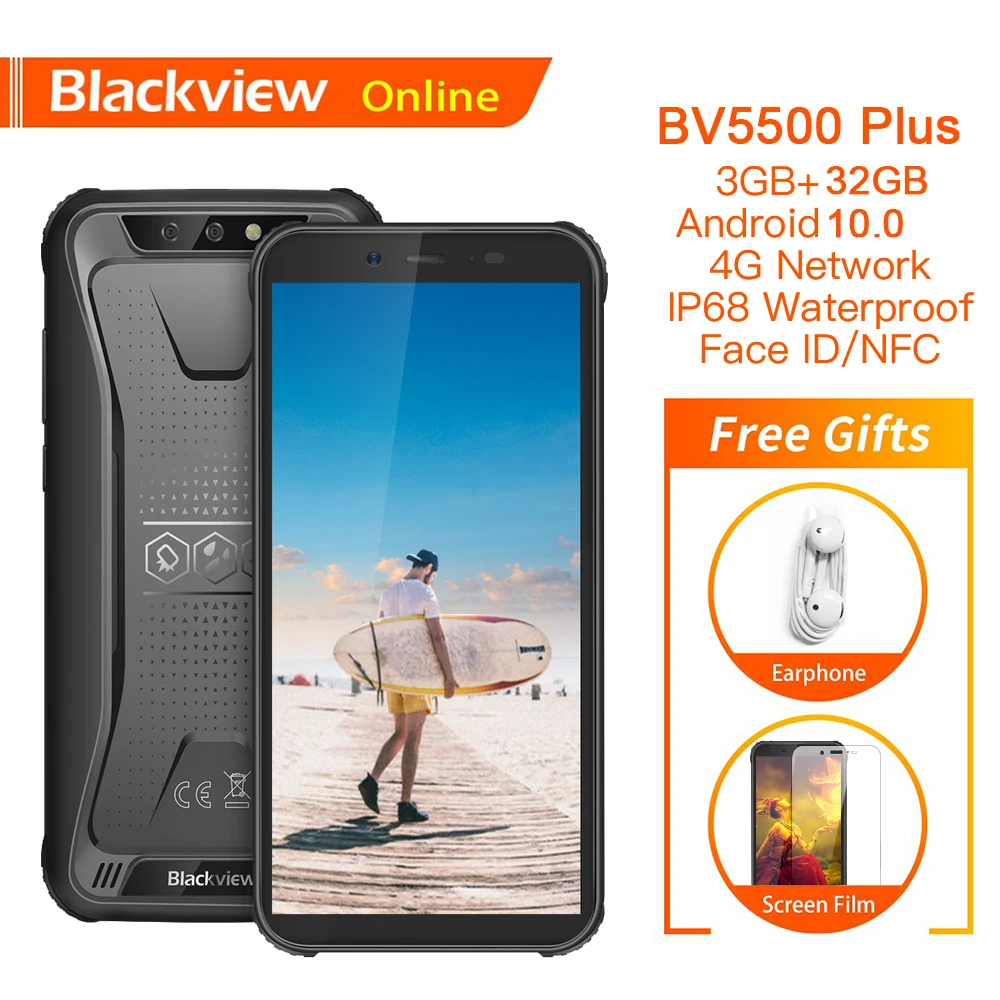Blackview BV5500 Plus 3 ГБ + 32 Android 10 0 IP68 водонепроницаемый прочный смартфон 5 &quot4400 мАч