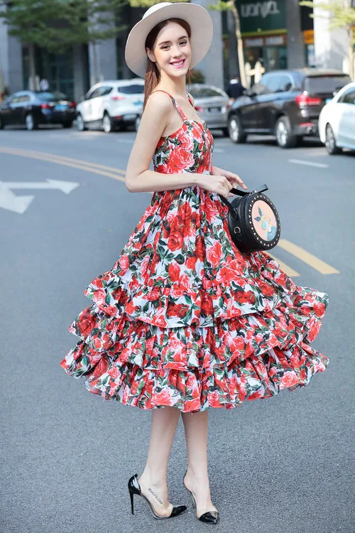 Vestidos elegantes модное дизайнерское бальное платье, женское пляжное платье на тонких бретелях с открытой спиной и цветочным принтом