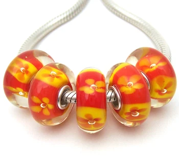 

JGWG1855 5X 100% Authenticity S925 Sterling Silver Beads Murano Glass beads Fit European Charms Bracelet diy jewelry Lampwork
