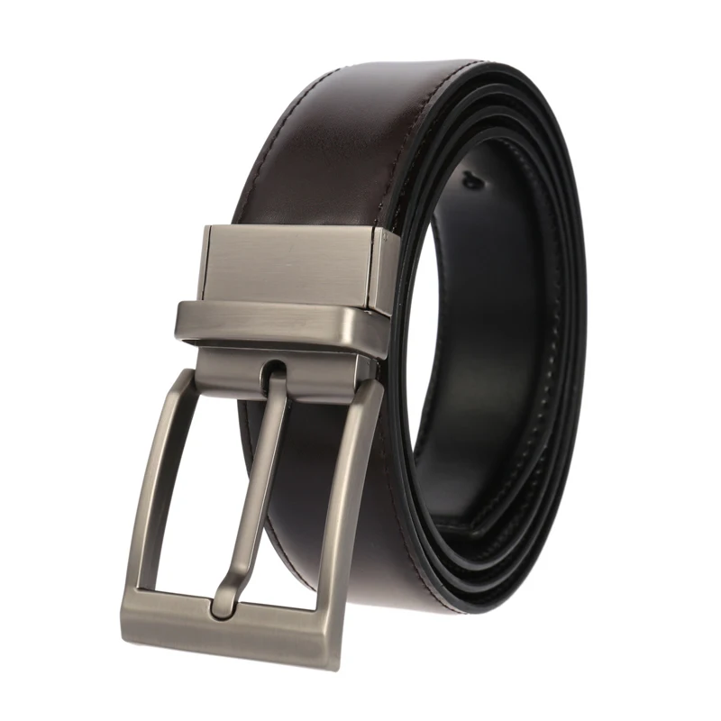 Silver buckle Brown Medyla, высокое качество, модный повседневный мужской ремень из натуральной кожи, двусторонний вращающийся сплав, пряжка, Молодежный пояс - Цвет: Silver buckle Brown