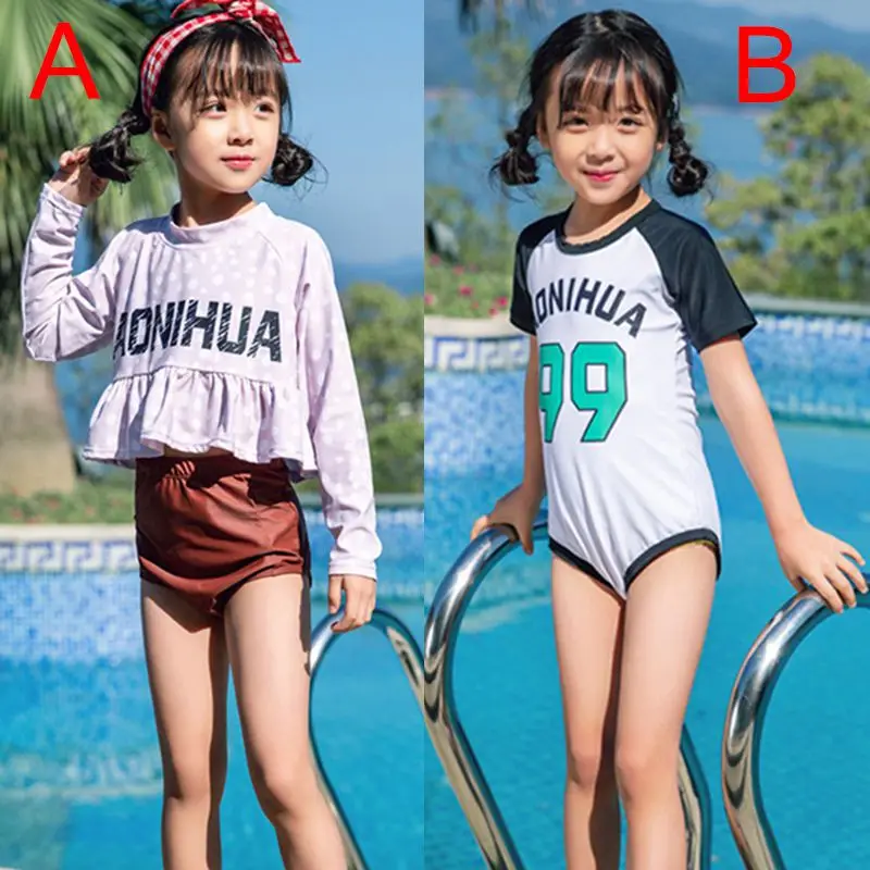 

2019 Children Split Swimsuit With Hat Girl Hot Spring Loli Swimsuit Sports Style Baby Spa Flat Angle Swimsuit Casual Girl