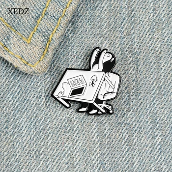 

XEDZ White girl overthrows the desk computer does not want to work and learn brooch fashion cartoon cute animal zinc alloy penda