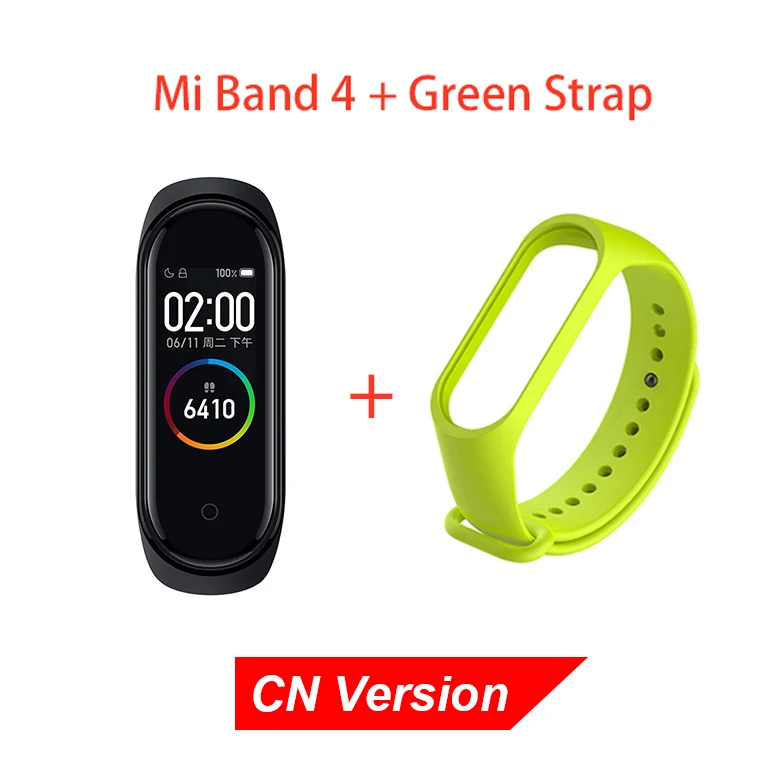 CN Add Green Strap Xiaomi mi-браслет 4 смарт-браслет Bluetooth 5,0 AI фитнес-браслет с частотой сердечных сокращений AMOLED цветной сенсорный экран mi Band 4 - Цвет: CN Add Green Strap