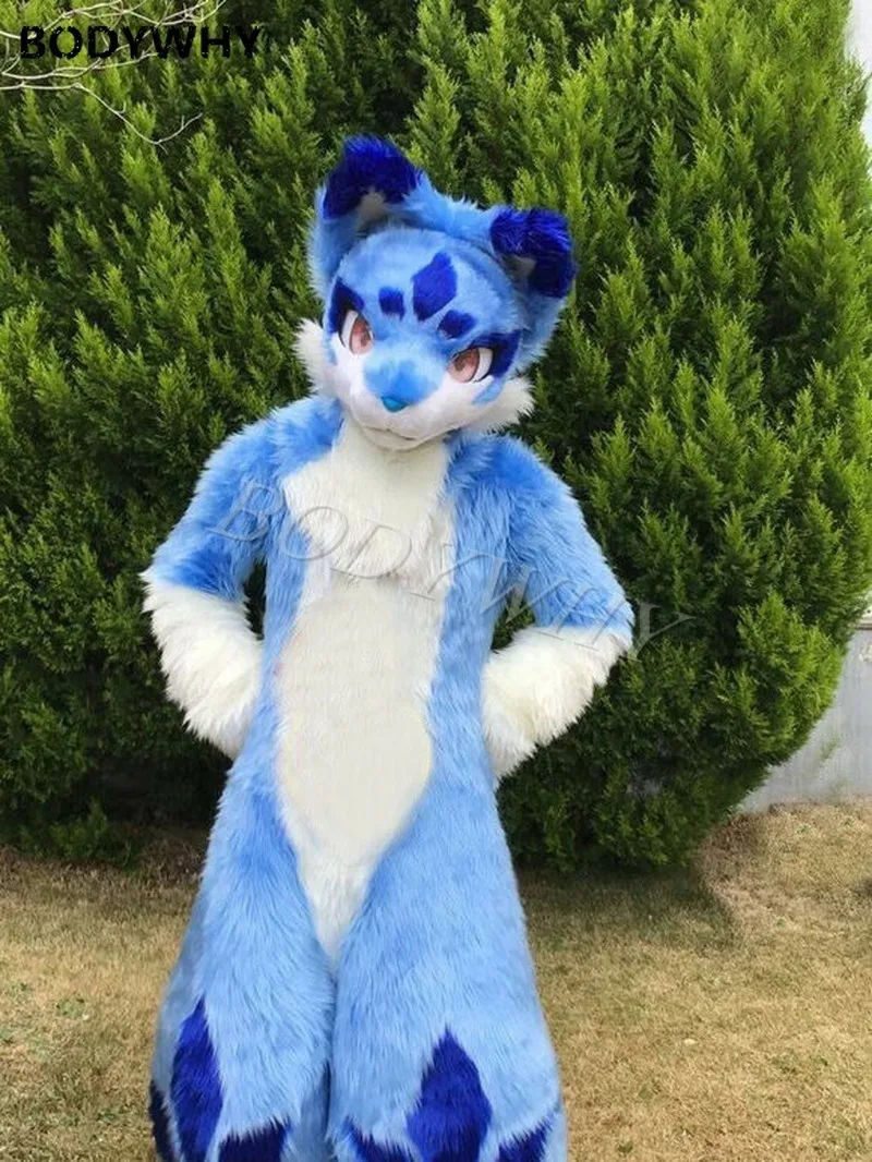 Длинный мех хаски собака костюм лисы-маскота Fursuit Хэллоуин косплей фурри