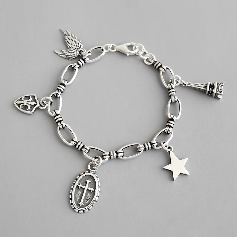 Подлинный чистый silver925cross religion shield/star/tower open Chian Браслет ювелирное изделие TLS201