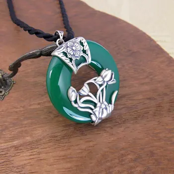 

FNJ 925 Silver Lotus Pendant for Jewelry Making Original Pure S925 Sterling Silver Pendants Women Round Yellow Green Red Stone