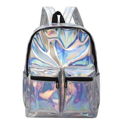Лазерный женский рюкзак, прозрачные дорожные сумки, рюкзак, женский рюкзак из искусственной кожи, голографический рюкзак для девочек, сумка через плечо - Цвет: Серебристый