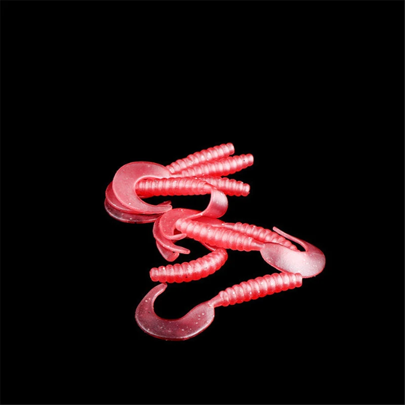 10 Colors Silicone Rubber Fake Maggots Bait Luminous Mini Curly Tail Grubs Soft Worms Fishing Lures 3.5cm 5.5cm 7cm Fishing Bait (25)