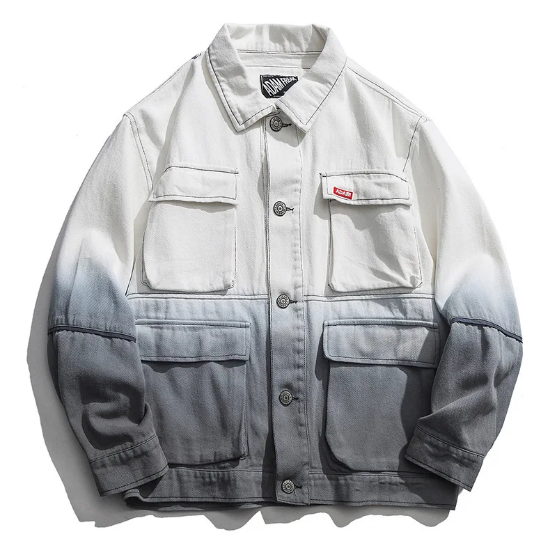 

2019 Autumn New Style Japanese-style Popular Brand Jeans Coat Men's Gradient Dyed Loose Tooling Jacket Men'S Wear on Clothes