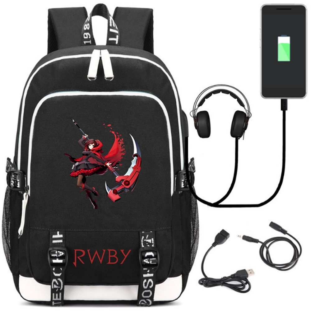

26 Style Anime RWBY Backpack Rucksack Bag w/ USB Fashion Port/ Headphone interface Students Book Laptop School bag Gifts Cosplay