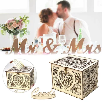

2 Size Wedding Gift Card Post Wooden Collection Wooden Money Box With Lock Wedding Decoration Supplies For Birthday Party