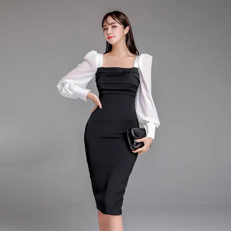 black bodycon wrap dress