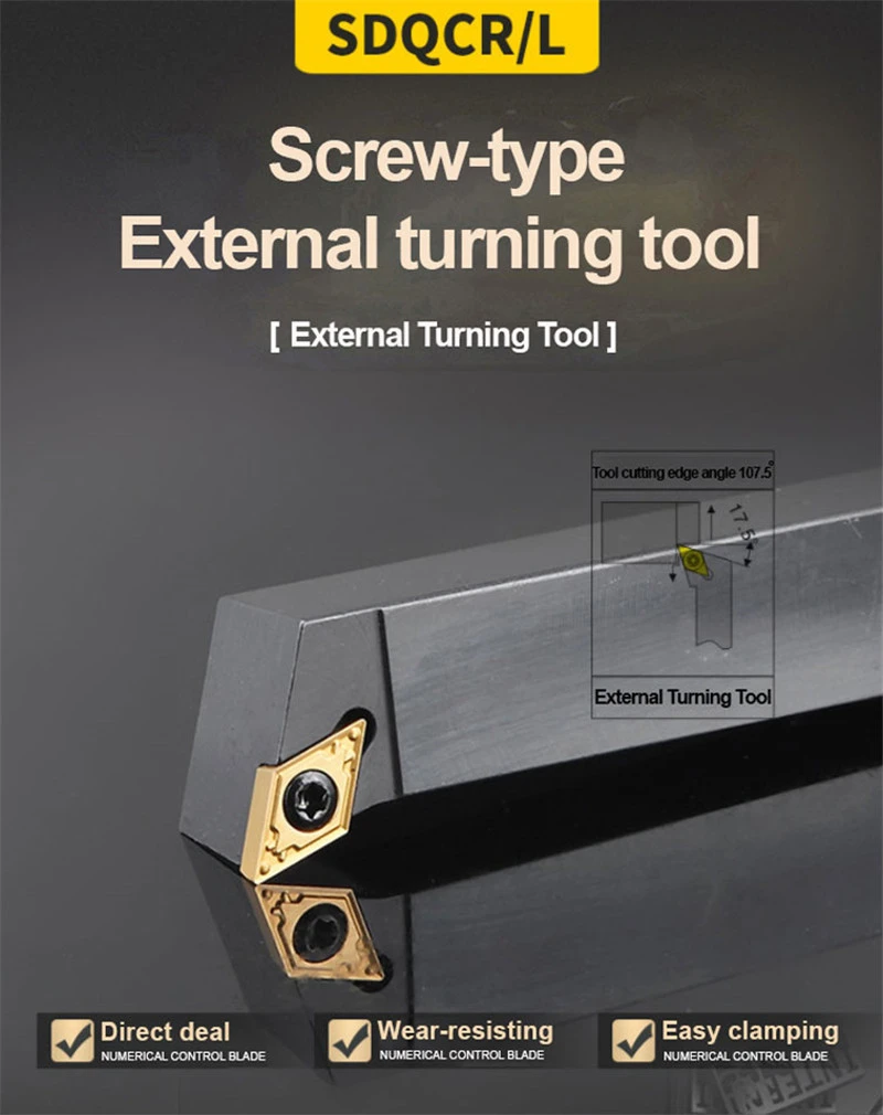 OYYU SDQCR SDQCR1616 SDQCR1616H11 External Turning Tool Holder SDQCL1616H11 Lathe Tools Boring Bar Carbide Inserts DCMT11T308