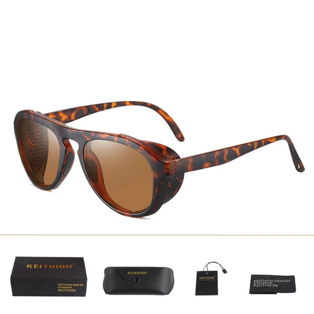 KEITHION Retro Round Polarized Sunglasses Steampunk Men Women Brand Designer Glasses Oculos De Sol Shades UV Protection c3