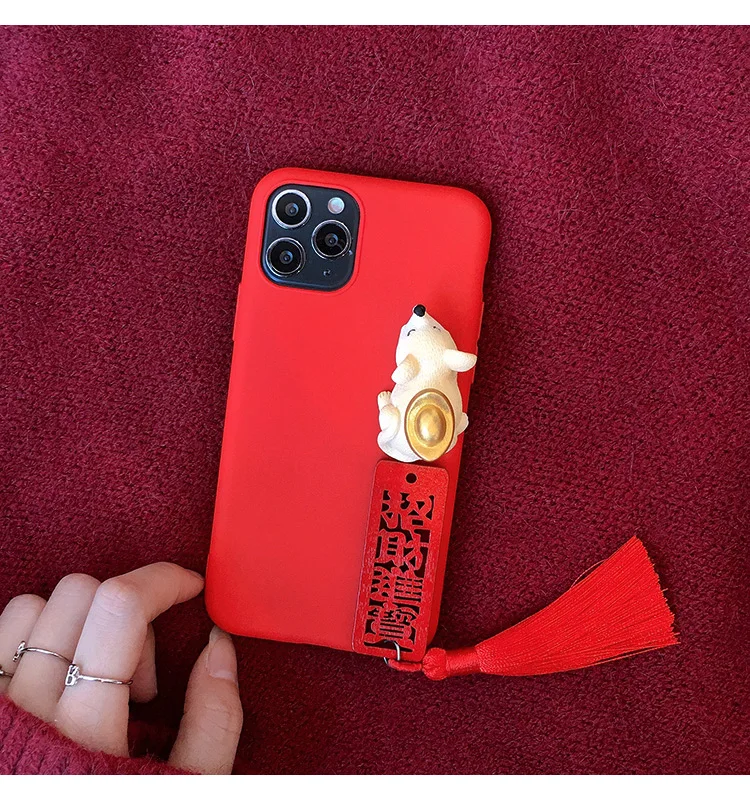 Для iphone 11pro max красный чехол с 3D мышкой XS max XR X Китайская красная задняя крышка из ТПУ для iphone 8 plus 7P 6P 6 7 8 plus 11 подвеска promax