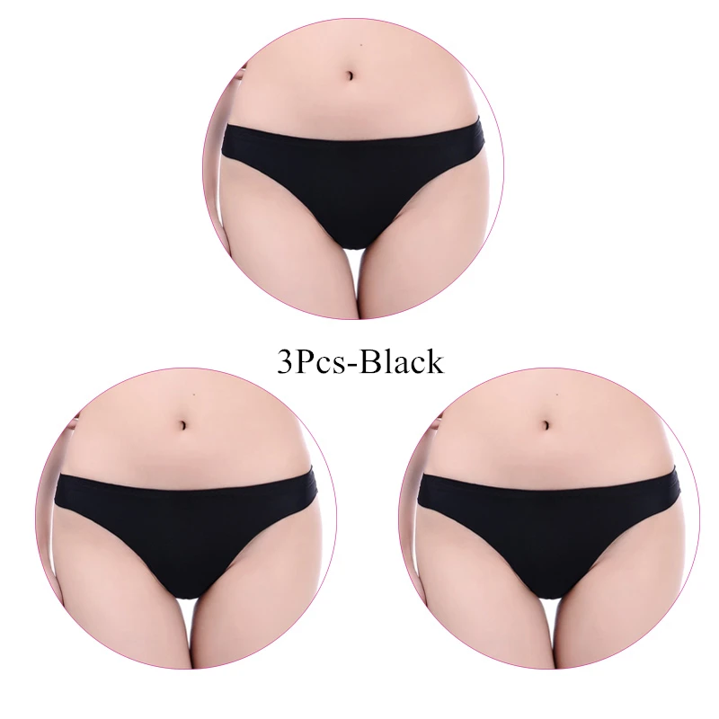 3Pcs-Black 3 шт./компл. трусики Для женщин сексуальные трусы Бесшовные Ice Silk Трусы-стринги женский большой Размеры Нижнее белье женские большие Размеры трусики - Цвет: 3Pcs-Black